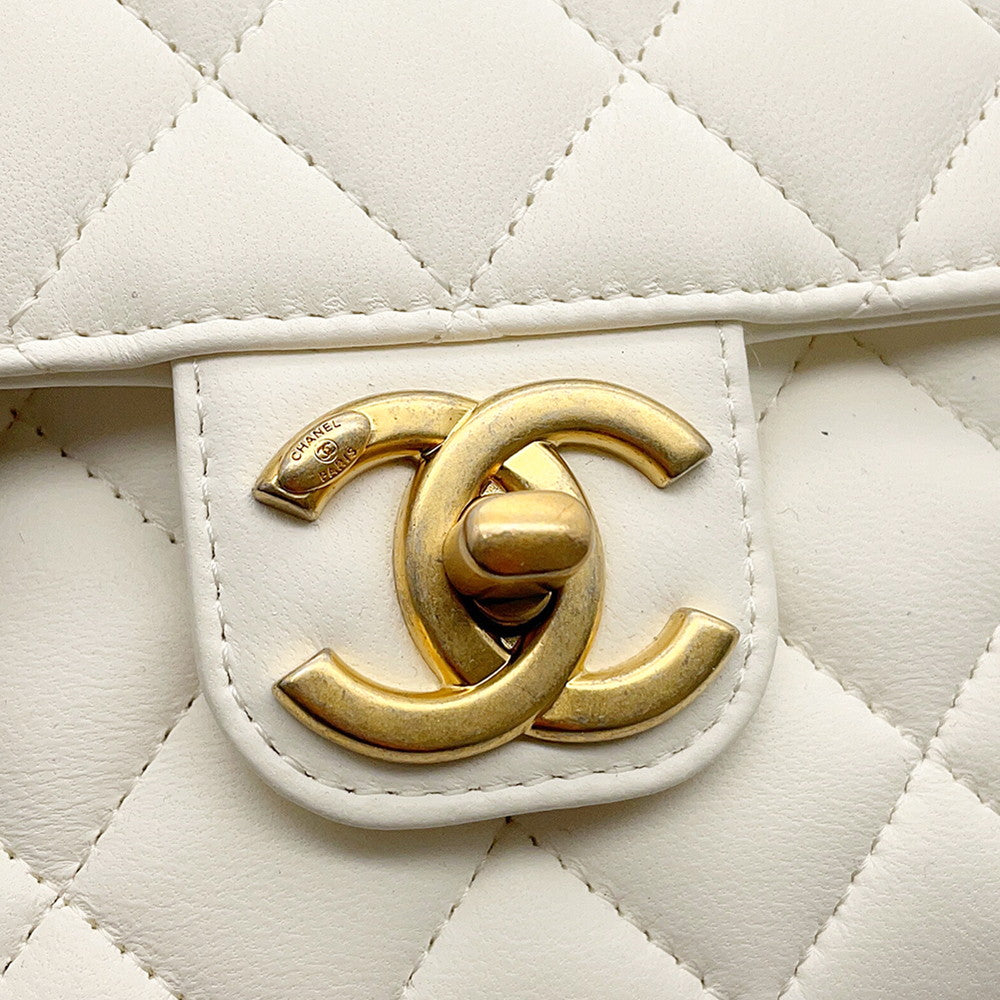 CHANEL Mini Matelasse Medal ChainShoulder Bag WhiteAS3738 Lambskin