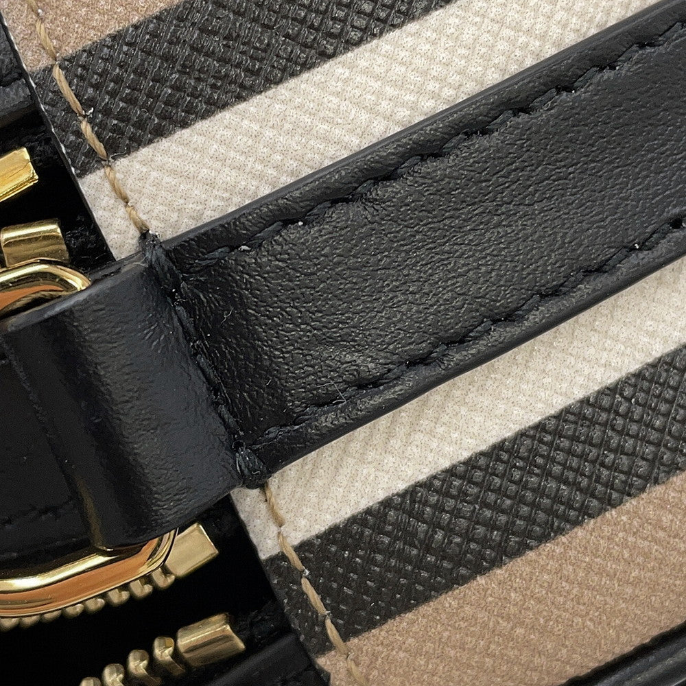 BURBERRY Icon Stripe Louise Bag Beige/Black/White8051846 PVC