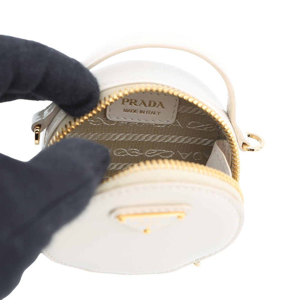 PRADA Triangle logo mini pouch with chain Beige1NT023 Enamel