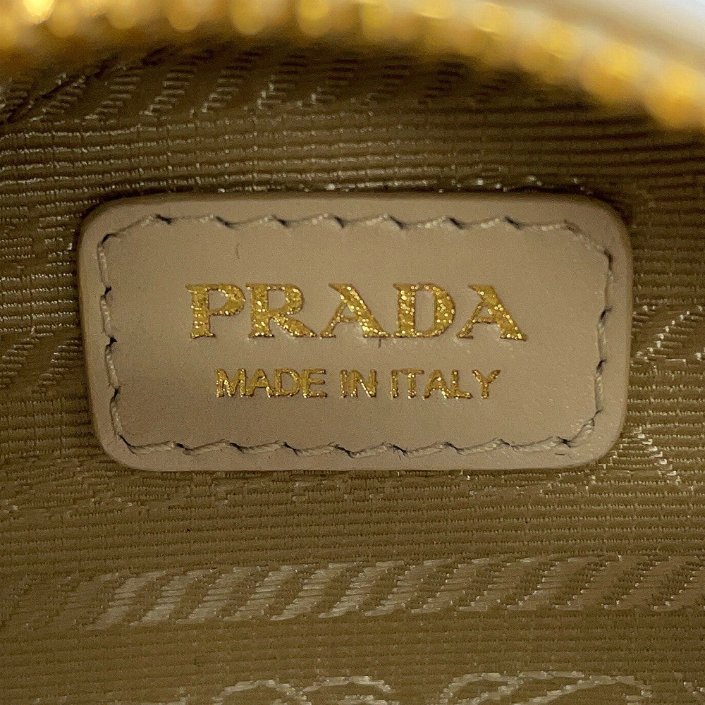 PRADA Triangle logo mini pouch with chain Beige1NT023 Enamel