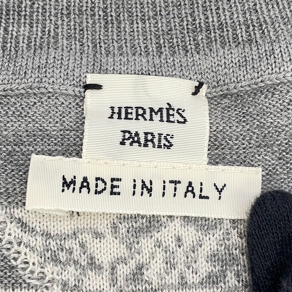 HERMES Jungle Love Short Sleeve Knit Size 38 Gray/White Cashmere46% Silk46% Nylon8%