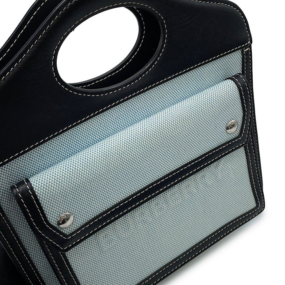BURBERRY Pocket 2way Handbag Blue/Black8039101 Canvas Leather Size Mini