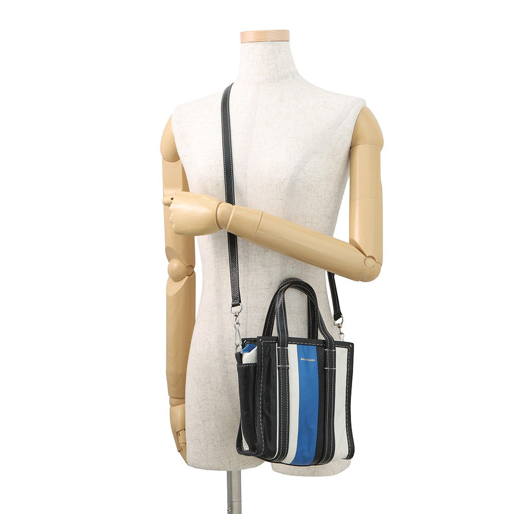 BALENCIAGA Bazar Shopper Black/White/Blue513988 Leather Size XXS