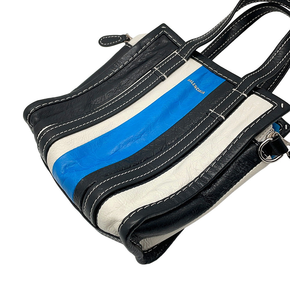 BALENCIAGA Bazar Shopper Black/White/Blue513988 Leather Size XXS