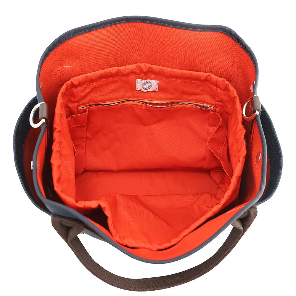 HERMES Sack de Pansage 2-way Tote Navy/Feu Toile Chevrons Canvas