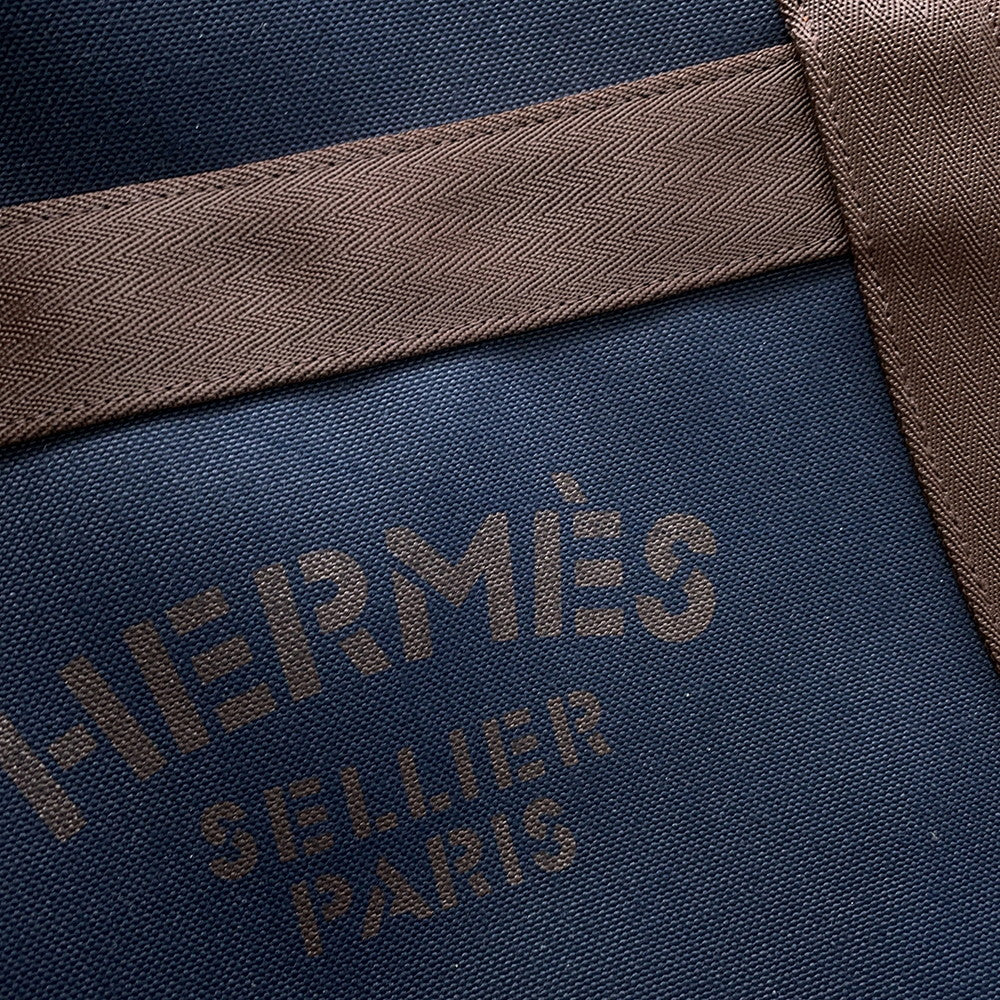 HERMES Sack de Pansage 2-way Tote Navy/Feu Toile Chevrons Canvas