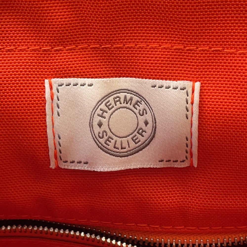 HERMES Sack de Pansage 2-way Tote Navy/Feu Toile Chevrons Canvas