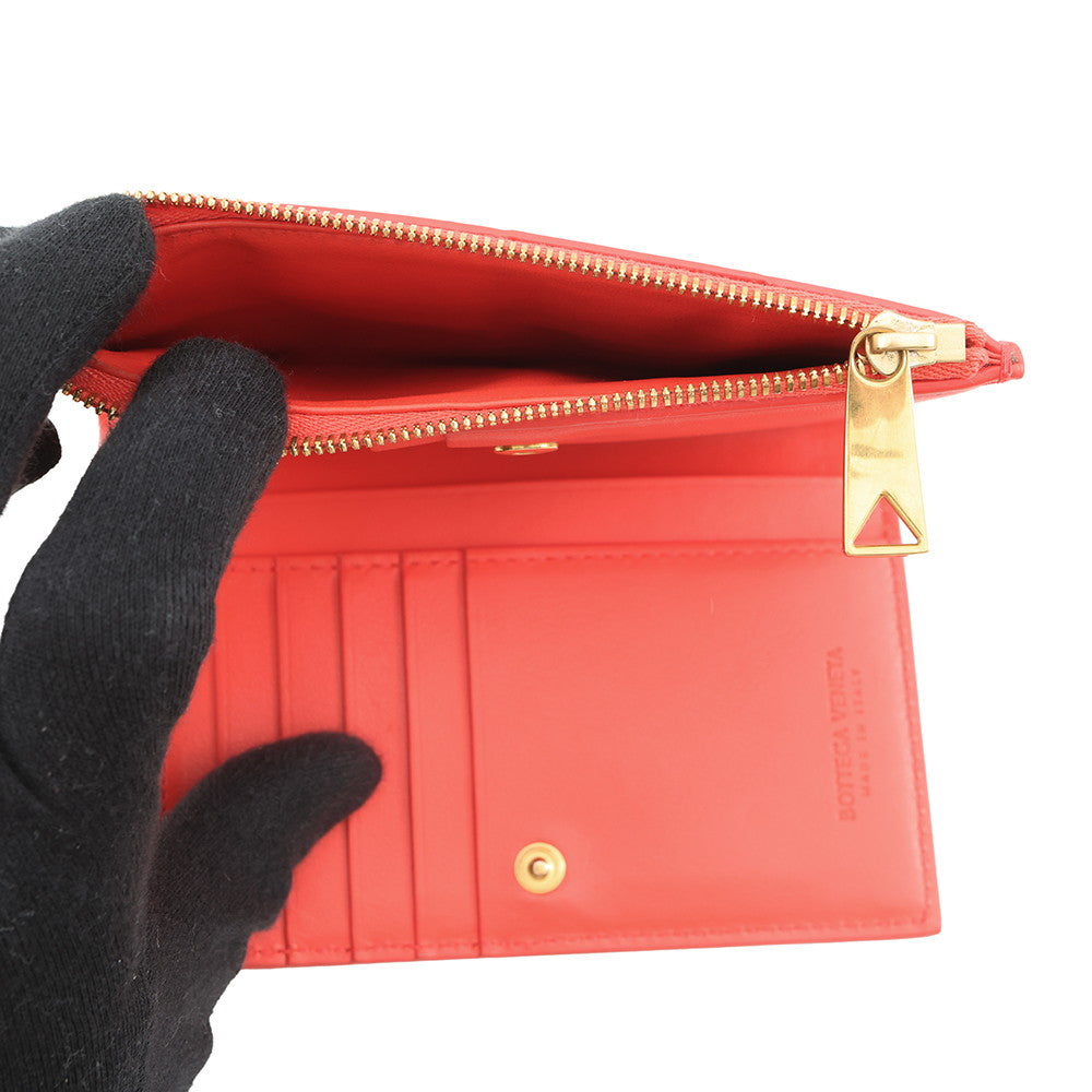 Bottega Veneta Maxi INTRECCIATO Cassette Bi-fold Wallet Orange Leather