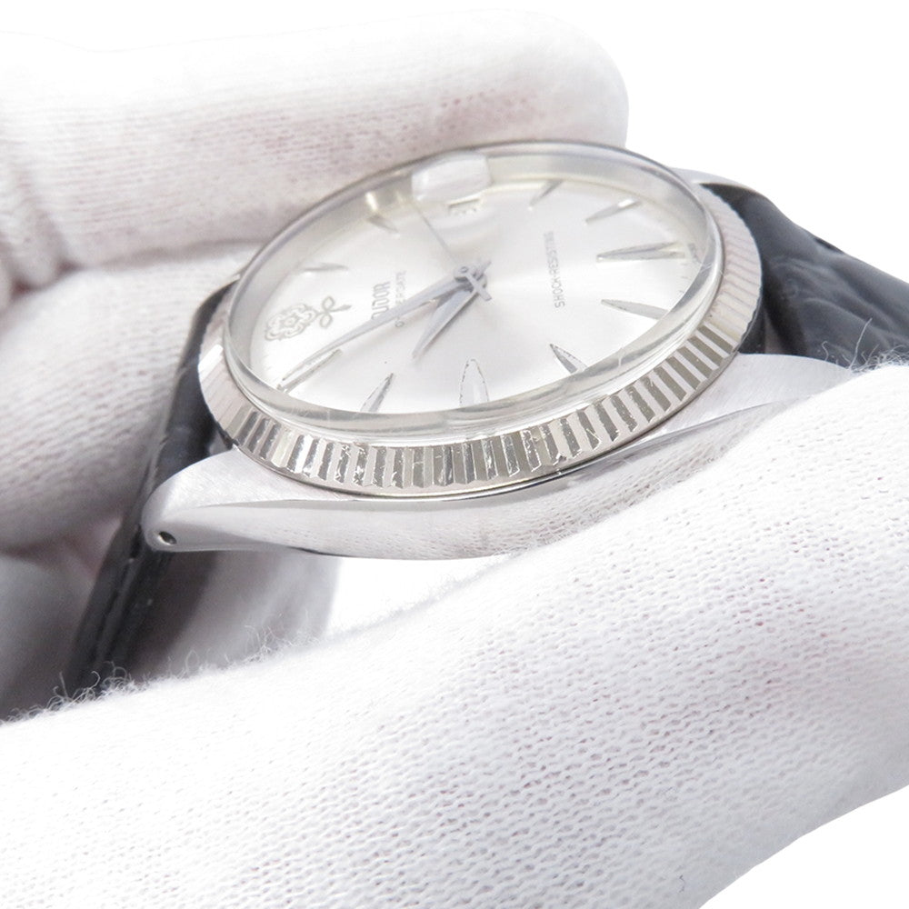 TUDOR Oyster Date Large Rose W34mm Stainless Steel Leather Silver Dial7962