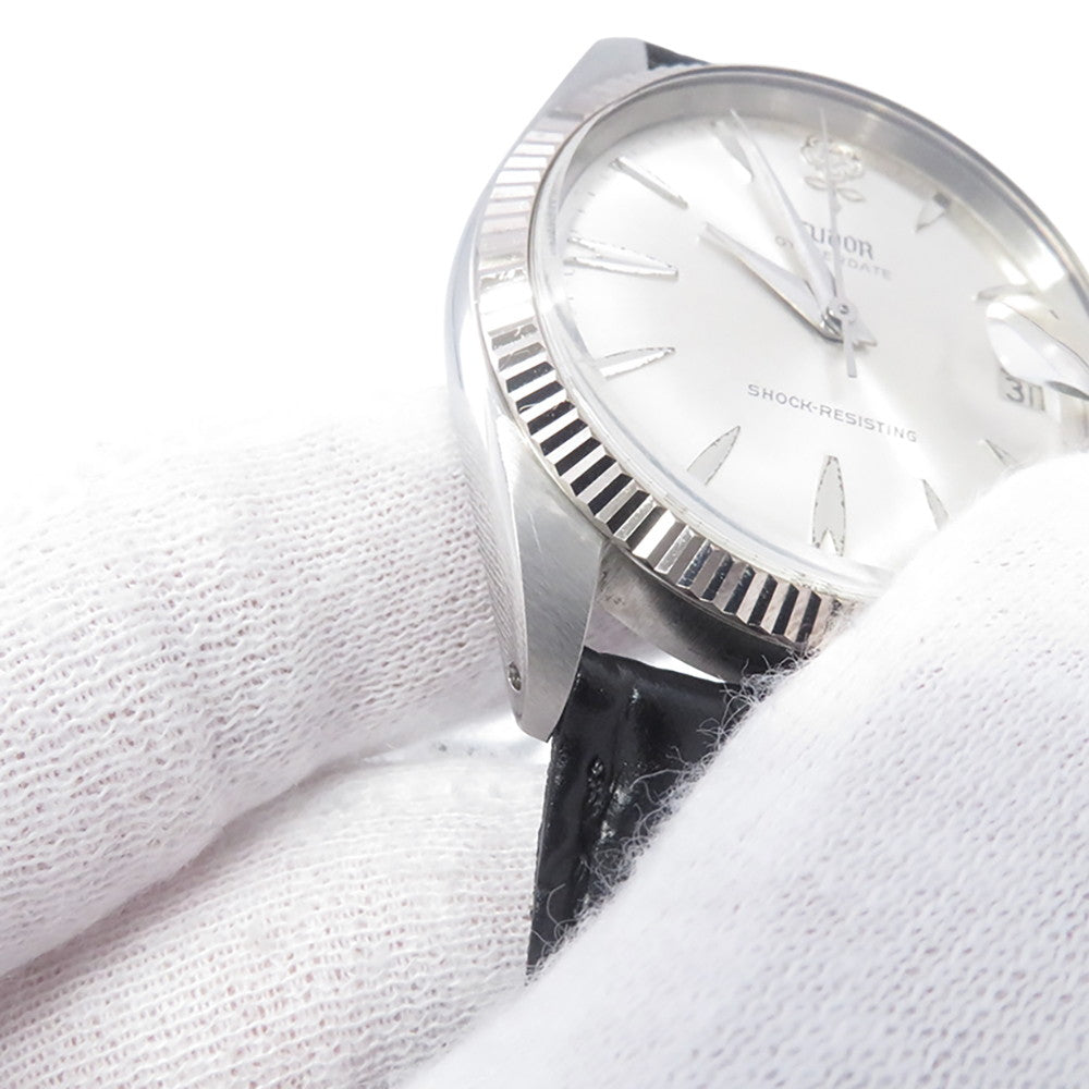 TUDOR Oyster Date Large Rose W34mm Stainless Steel Leather Silver Dial7962
