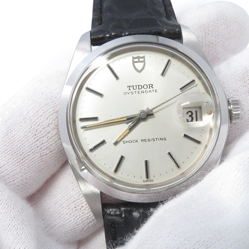 TUDOR Oyster Date W34mm Stainless Steel Leather Silver Dial7992