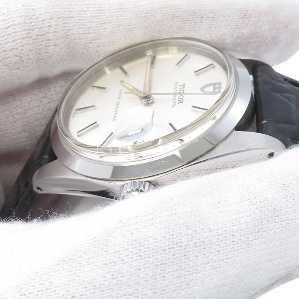 TUDOR Oyster Date W34mm Stainless Steel Leather Silver Dial7992
