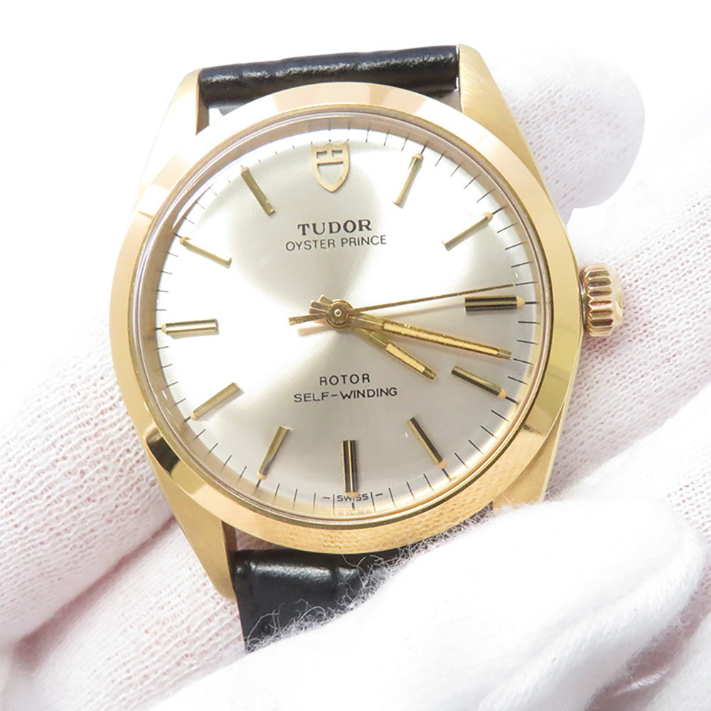 TUDOR Oyster Prince W35mm Gold Plated Leather Silver Dial9020