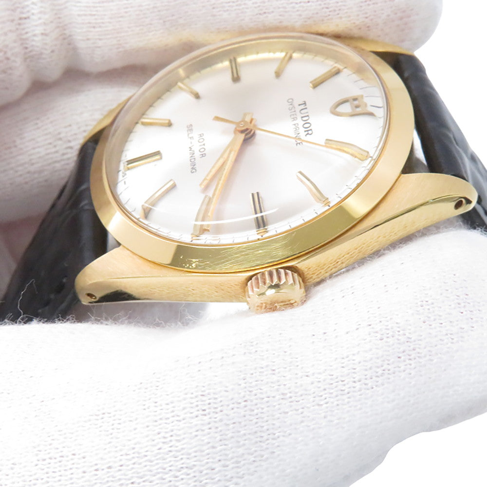 TUDOR Oyster Prince W35mm Gold Plated Leather Silver Dial9020