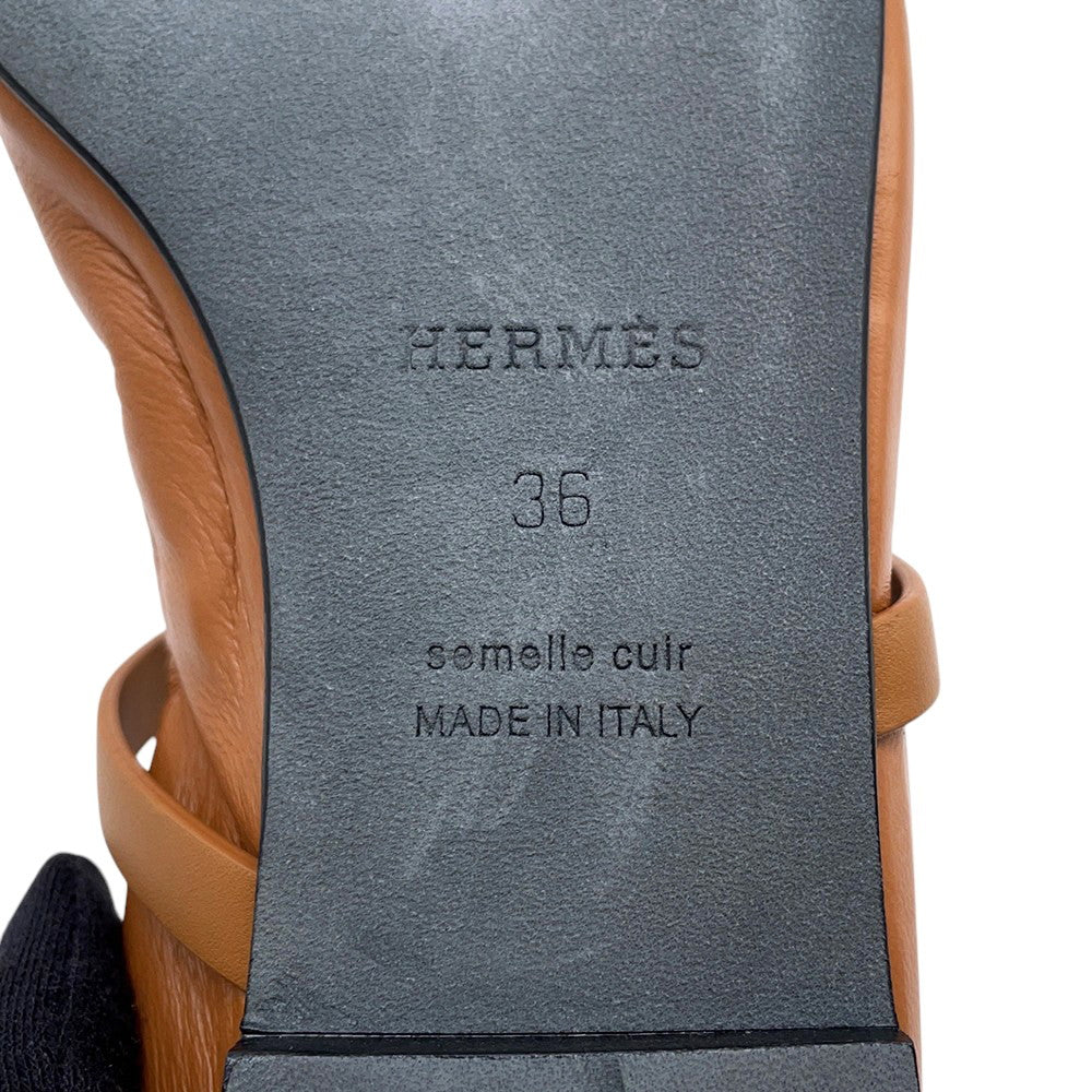 HERMES Ballet Flats Jolie Gold Nappa Calf Leather Size 36