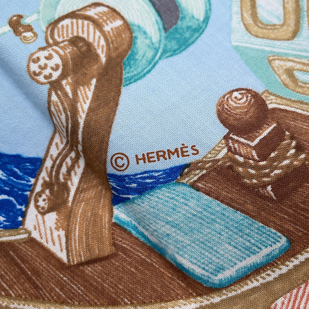 HERMES Carre ≪Board-a-Board≫ Size 80 Blue Ciel/Green/Multicolor Cotton100%