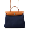 HERMES Herbag zip Navy/Natural Toile H Vache Hunter Leather Size PM