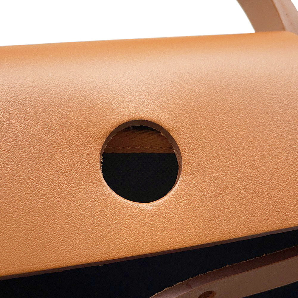HERMES Herbag zip Navy/Natural Toile H Vache Hunter Leather Size PM