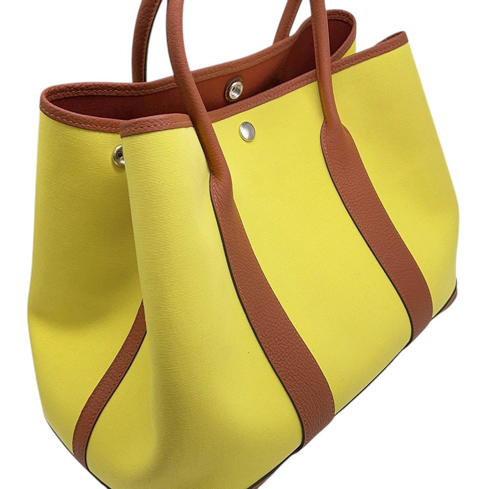 HERMES Garden Party Lime/Brown Toile Officier Negonda Leather Size PM