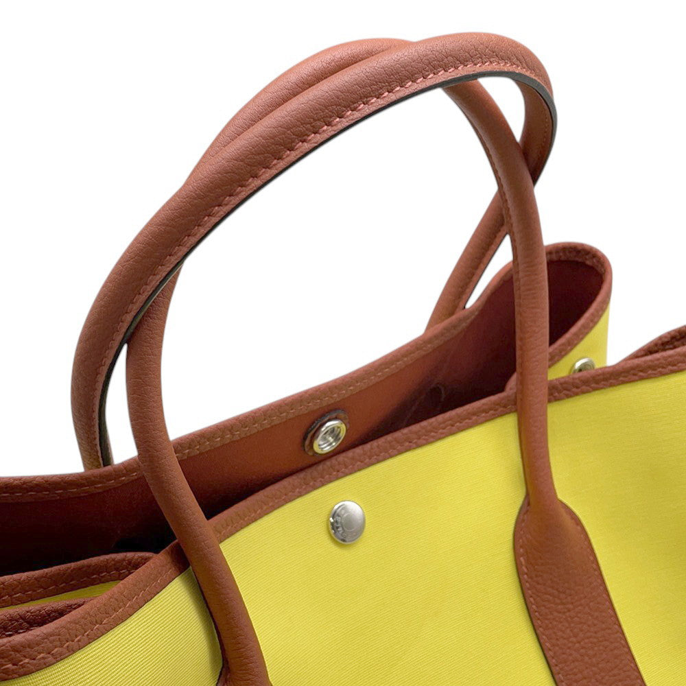 HERMES Garden Party Lime/Brown Toile Officier Negonda Leather Size PM
