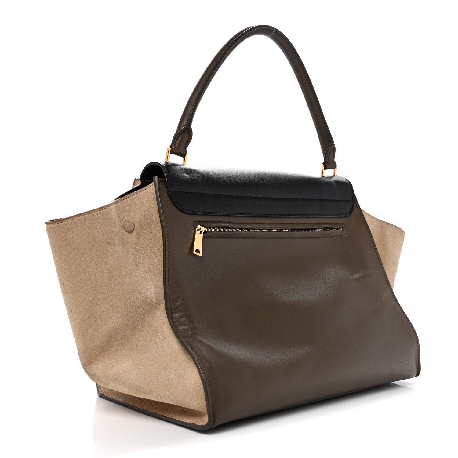 Calfskin Suede Tri-color Large Trapeze Olive