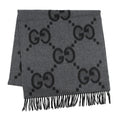 GUCCI GG Jacquard Scarf Gray/Black674275 Cashmere100%