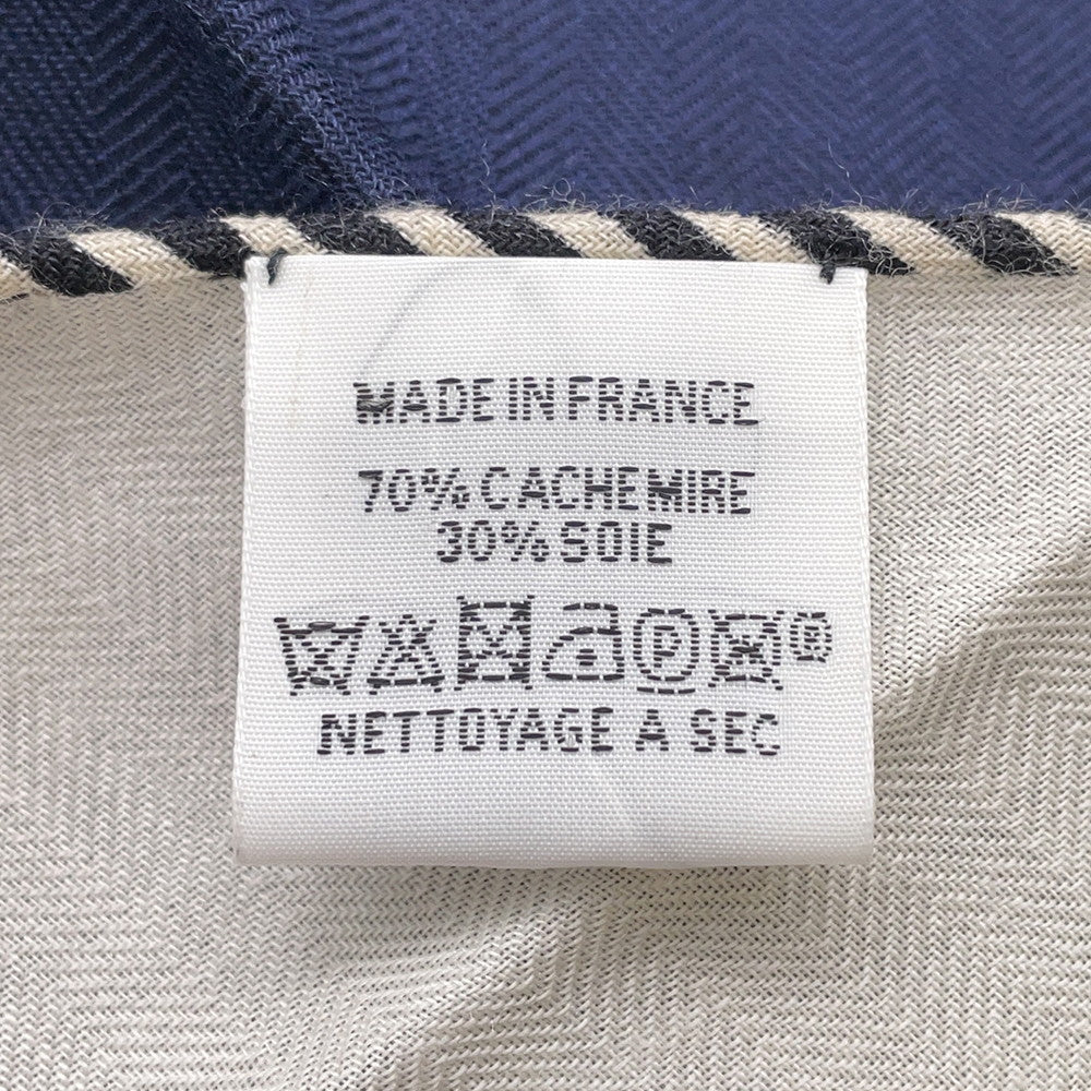 HERMES Giant Square Triangle Folding Canopy Carriage Size 140 Navy/White/Caban/Tabac Cashmere70% Silk30%