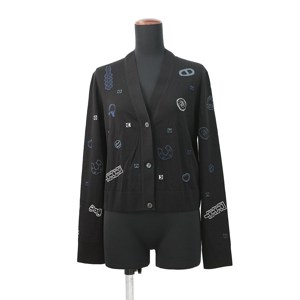 HERMES Lightweight cardigan with long sleeves and the Candy Libris Bandana motif Size 42 BlackH5H2729D3 Wool96% Nylon 3% Polyurethane1%