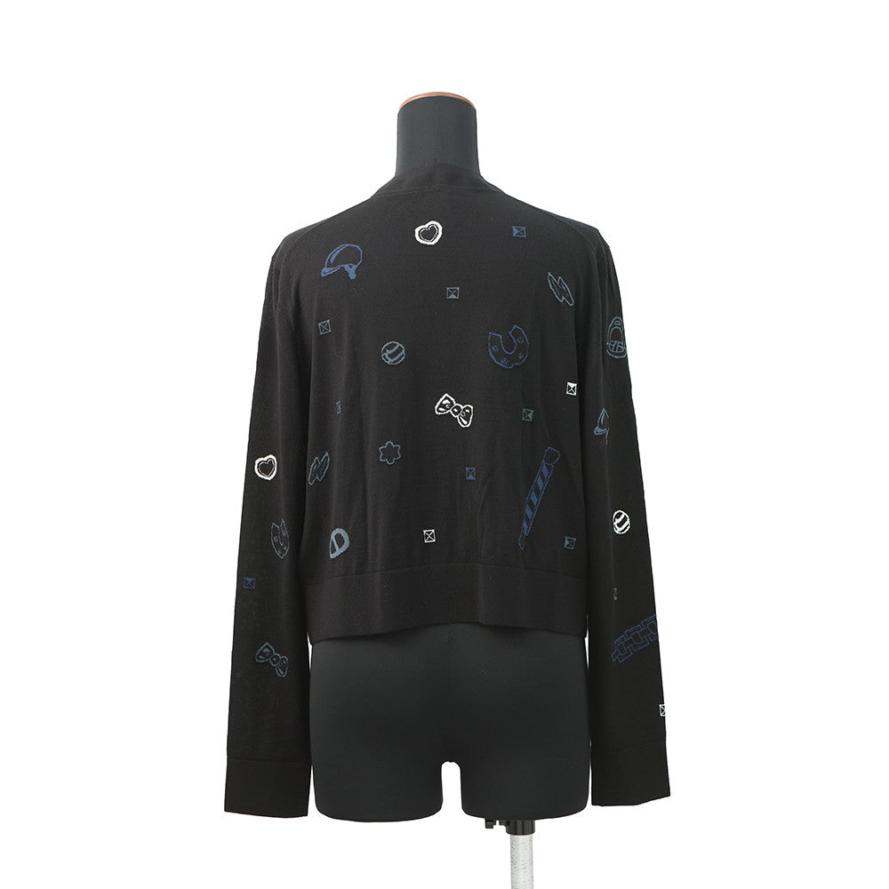 HERMES Lightweight cardigan with long sleeves and the Candy Libris Bandana motif Size 42 BlackH5H2729D3 Wool96% Nylon 3% Polyurethane1%