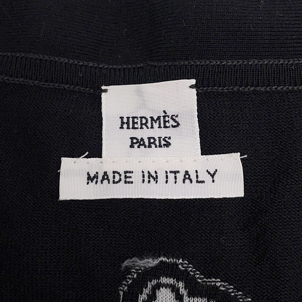 HERMES Lightweight cardigan with long sleeves and the Candy Libris Bandana motif Size 42 BlackH5H2729D3 Wool96% Nylon 3% Polyurethane1%