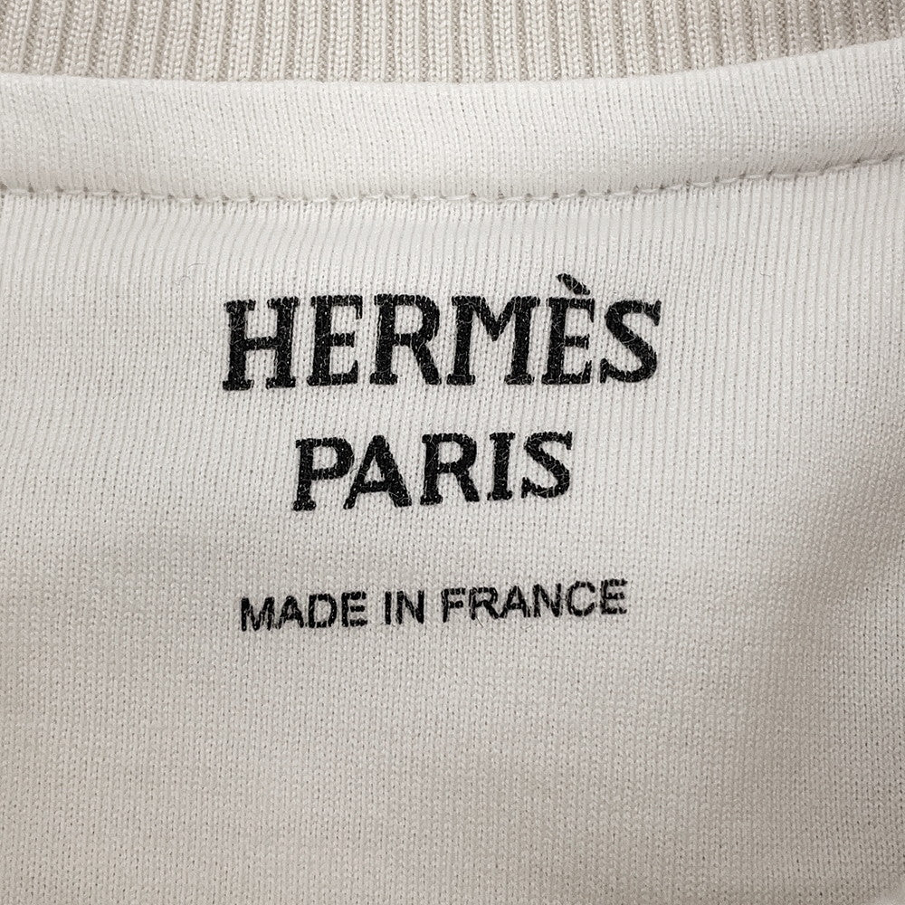 HERMES Raglan Sleeve Knitted Fabric "Della Cavalleria" Embroidery Size 38 Blanc CasseH5H4626DE9134 Silk68% Cotton32%