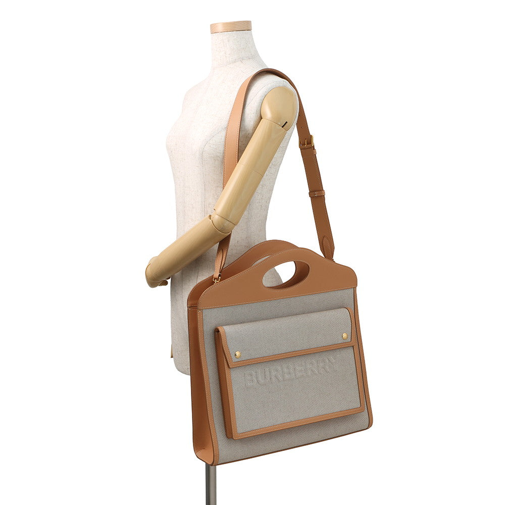 BURBERRY Pocket bag Beige/Warm Sand8039070 Canvas Leather Size Medium