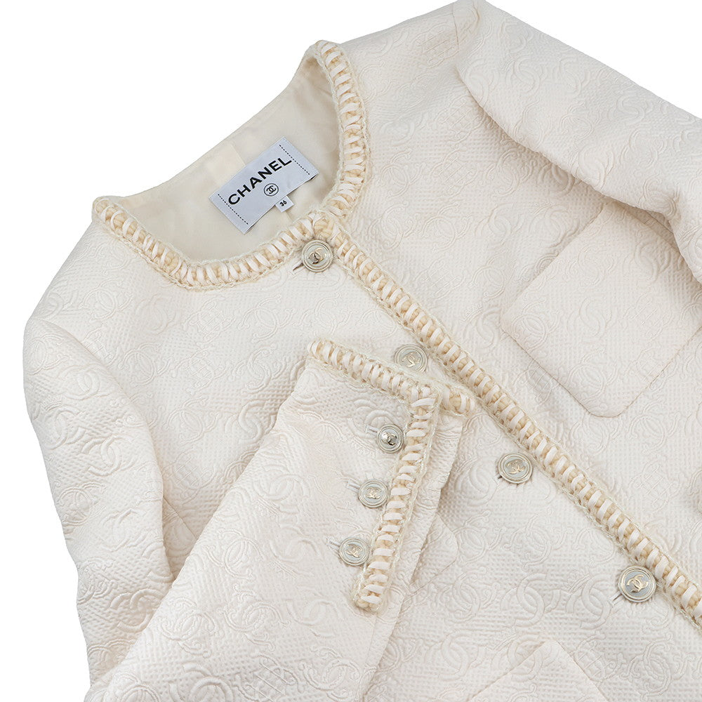 CHANEL COCO Button Jacquard Jacket Size 36 WhiteP71059 Wool64% Silk19% Nylon17%