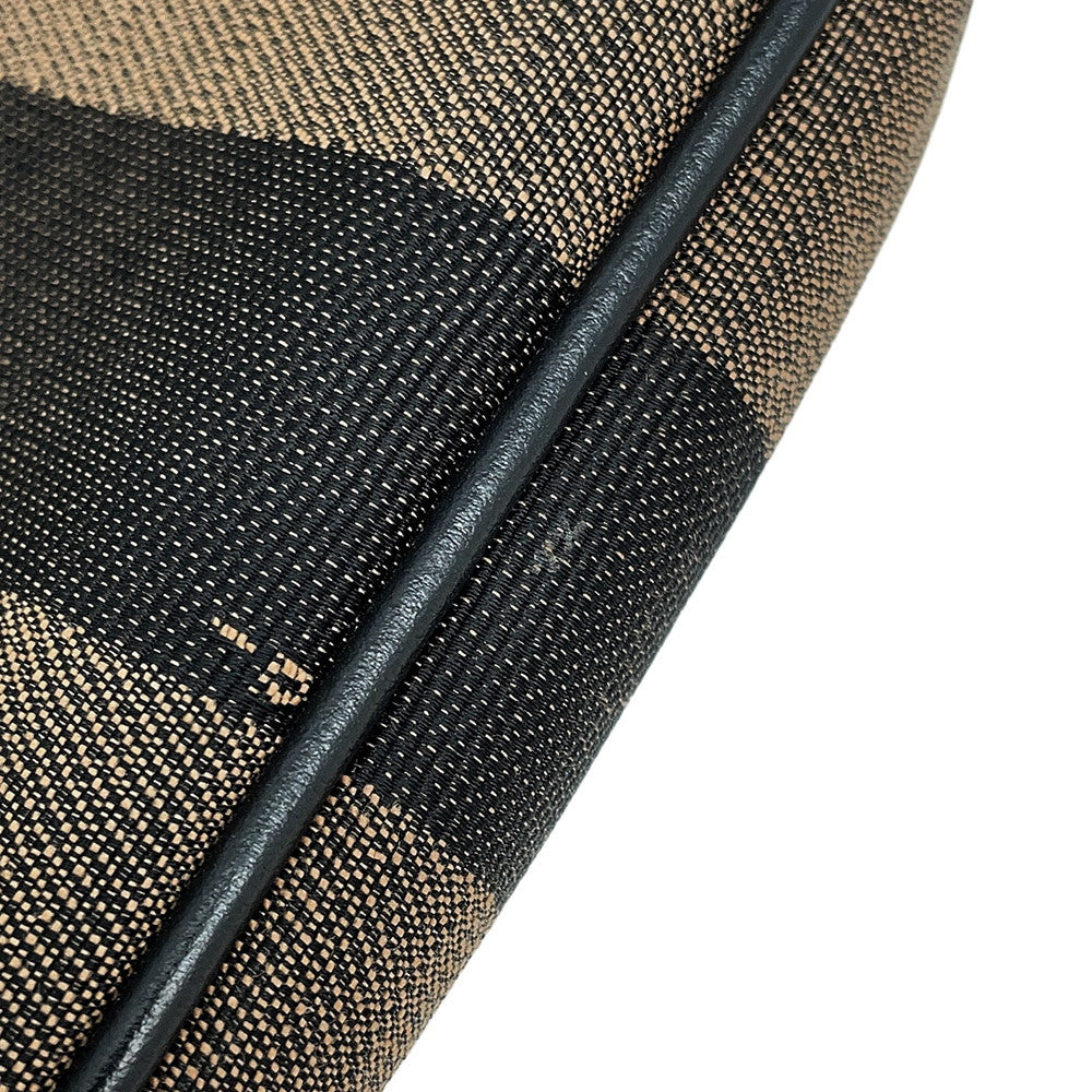 FENDI Pecan Stripe Waist Bag Black/Brown7VA446 Canvas Leather Size Small