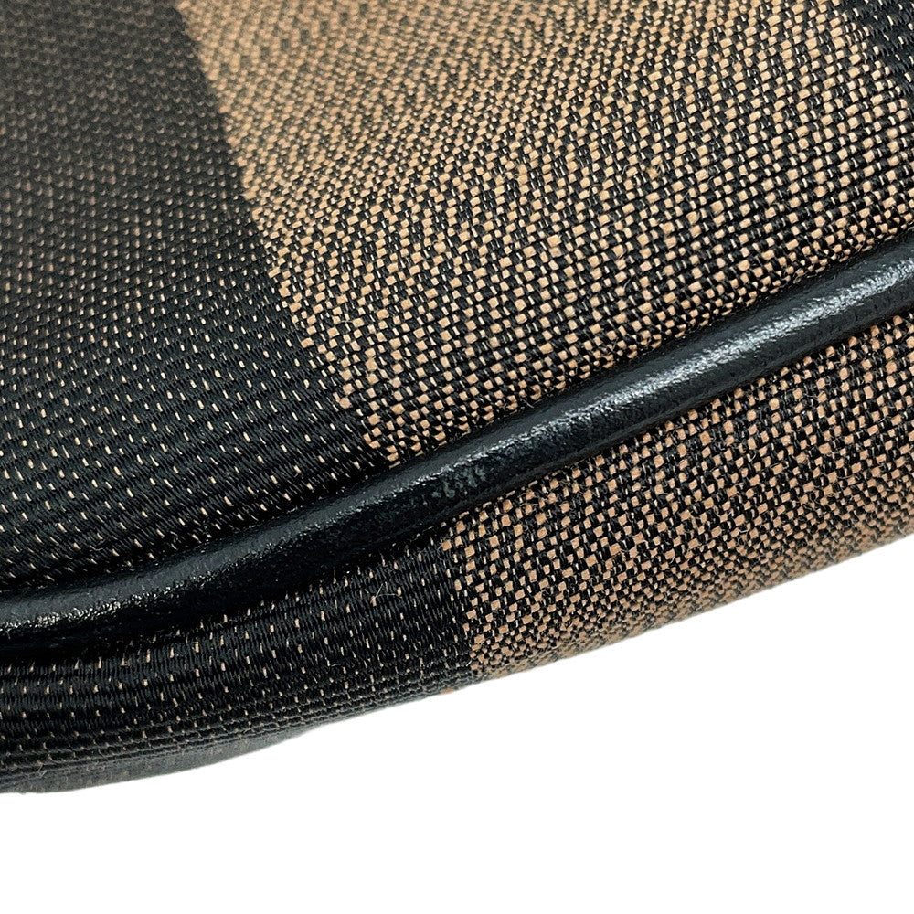 FENDI Pecan Stripe Waist Bag Black/Brown7VA446 Canvas Leather Size Small