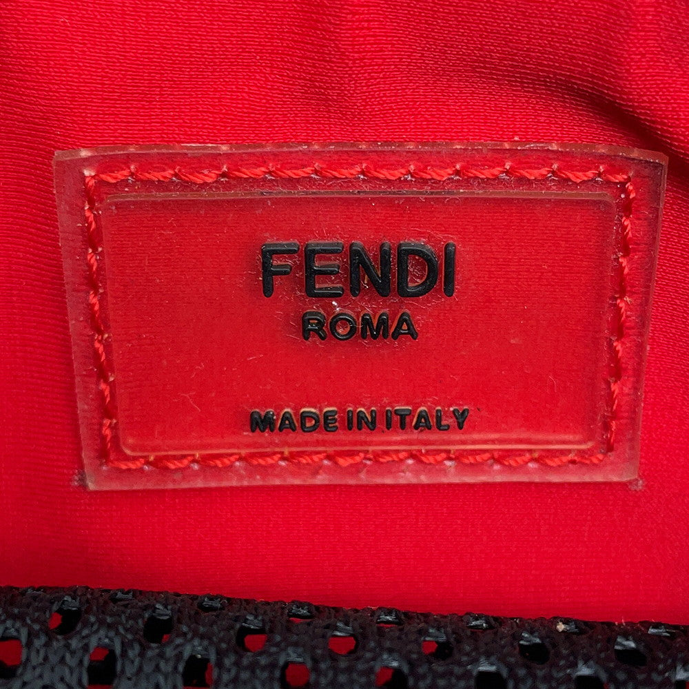 FENDI Pecan Stripe Waist Bag Black/Brown7VA446 Canvas Leather Size Small