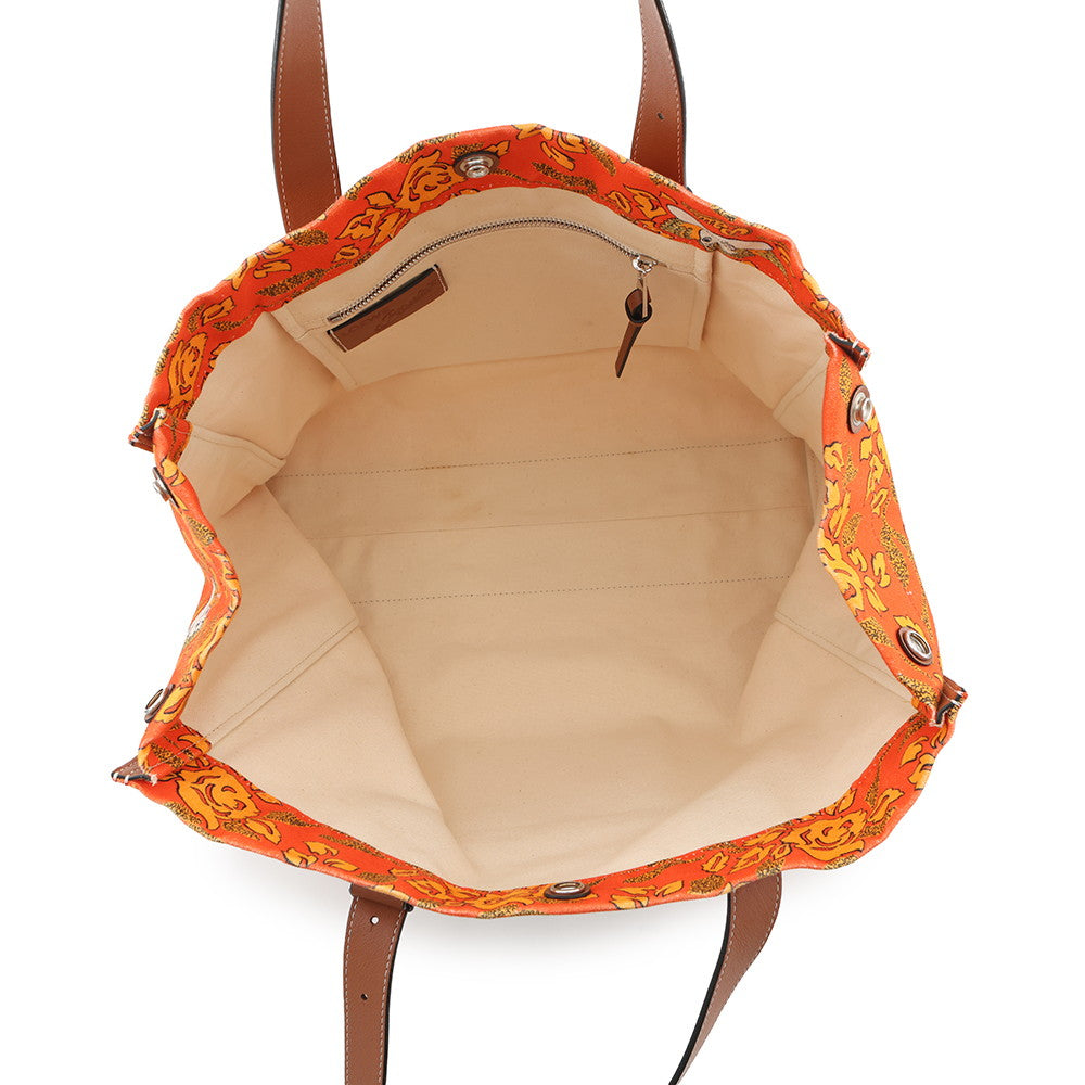 LOEWE Paula's Ibiza Tote Bag Orange/Brown Canvas Leather