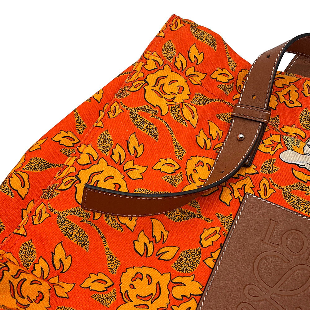 LOEWE Paula's Ibiza Tote Bag Orange/Brown Canvas Leather