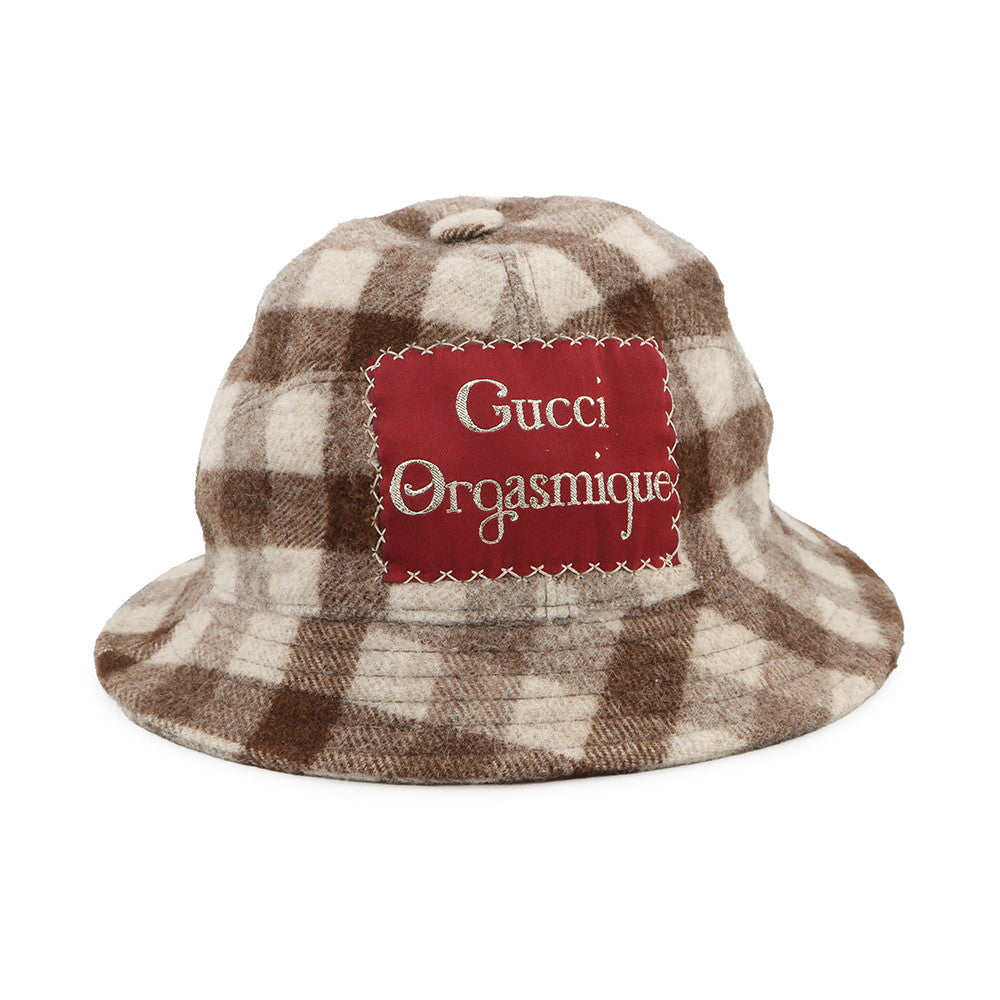 GUCCI checked fedora hat Size M Brown627041 Wool100%