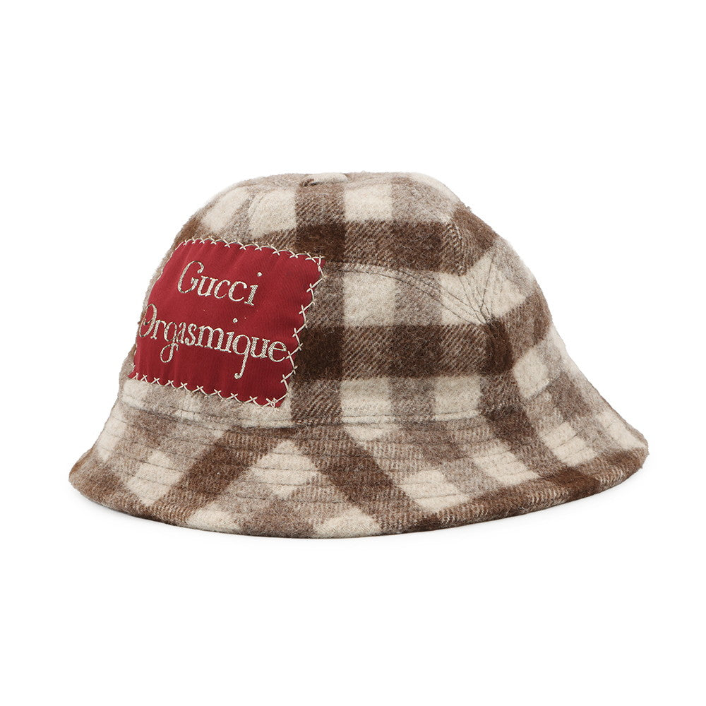 GUCCI checked fedora hat Size M Brown627041 Wool100%