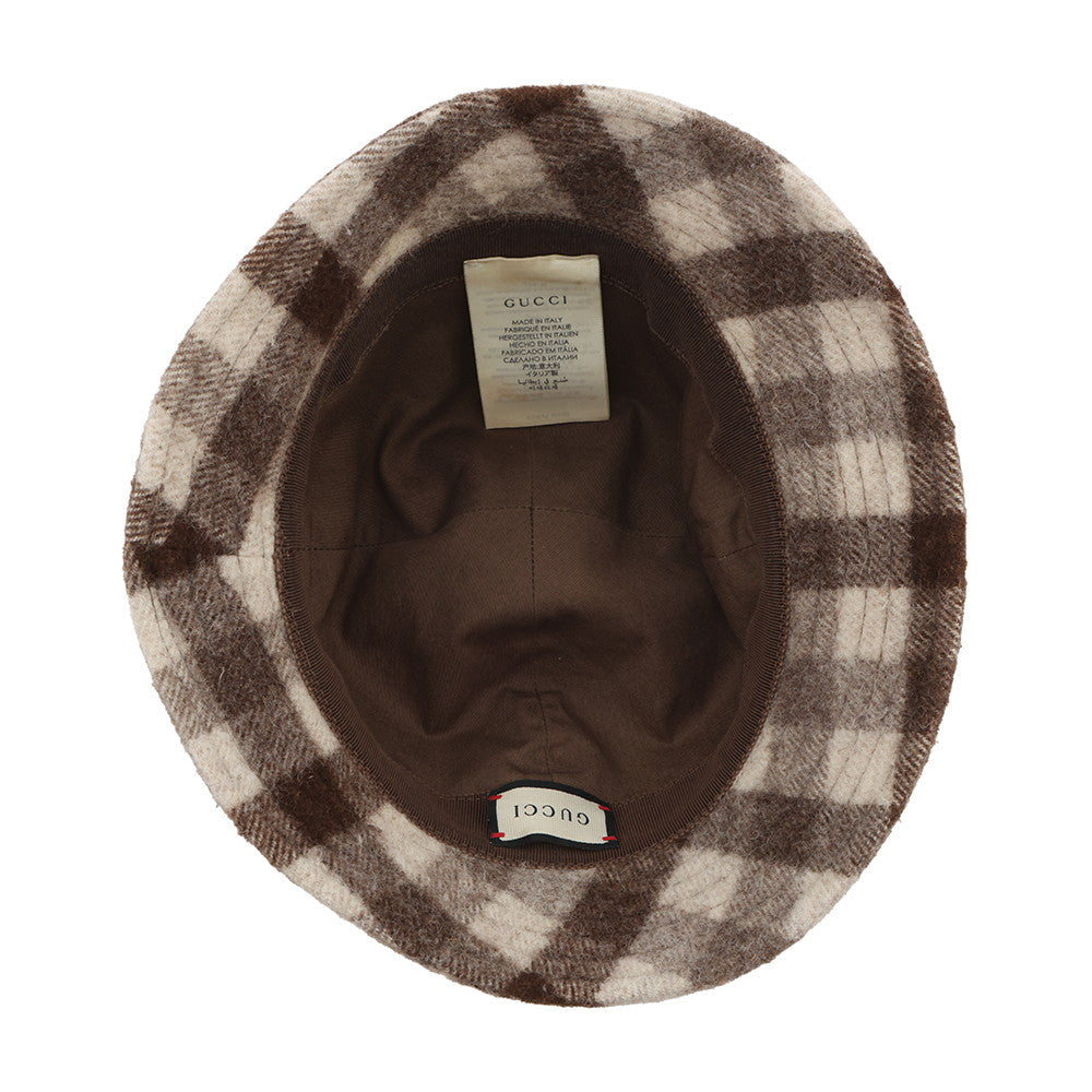 GUCCI checked fedora hat Size M Brown627041 Wool100%