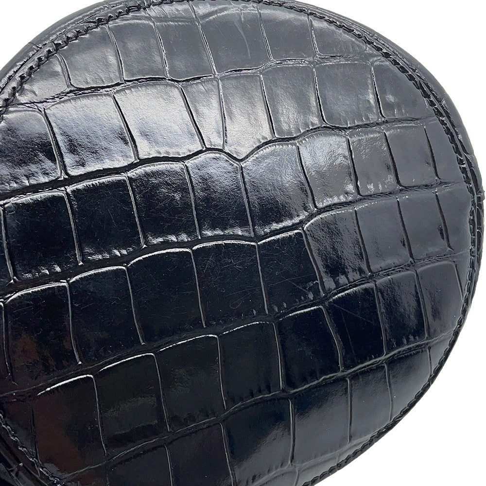 BALENCIAGA Drawstring 2-Way Bucket Bag Black638342 Croco embossed Size XS