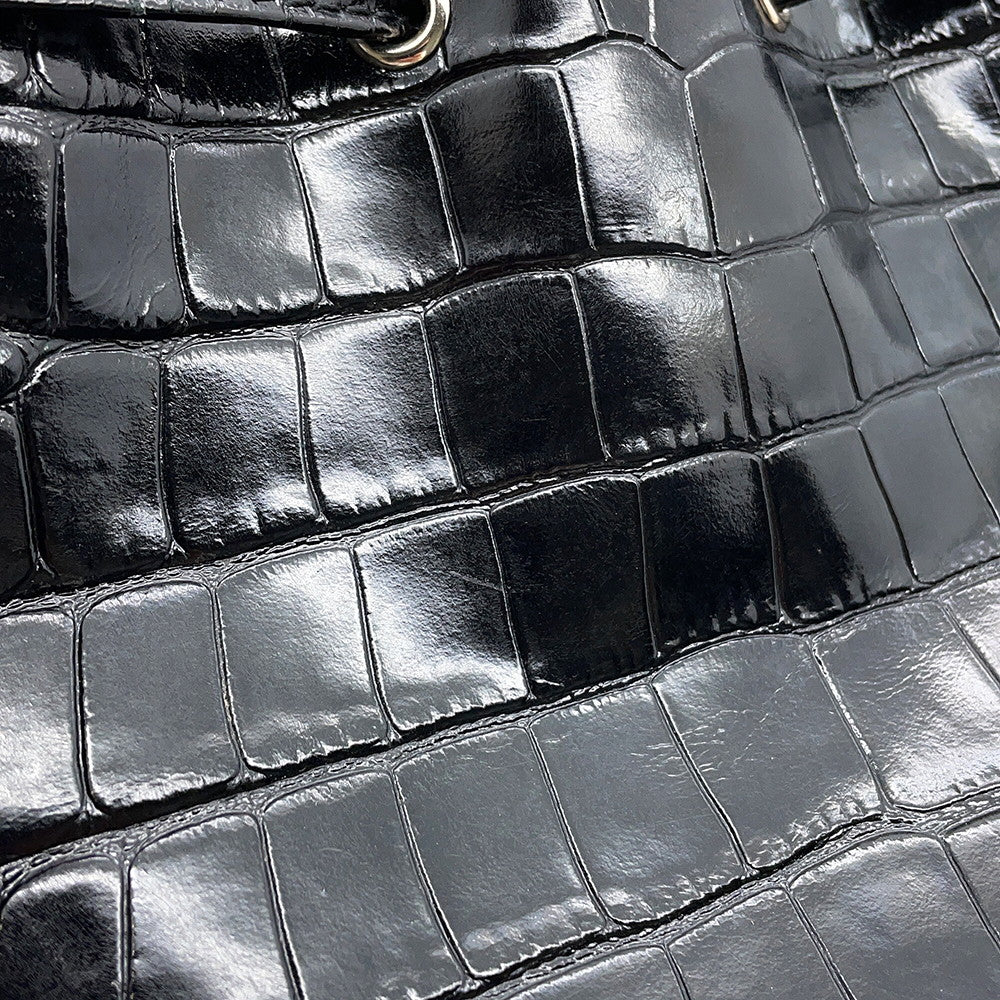 BALENCIAGA Drawstring 2-Way Bucket Bag Black638342 Croco embossed Size XS