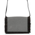 FENDI Check Shoulder Bag Black/White8BT203 Leather Fur