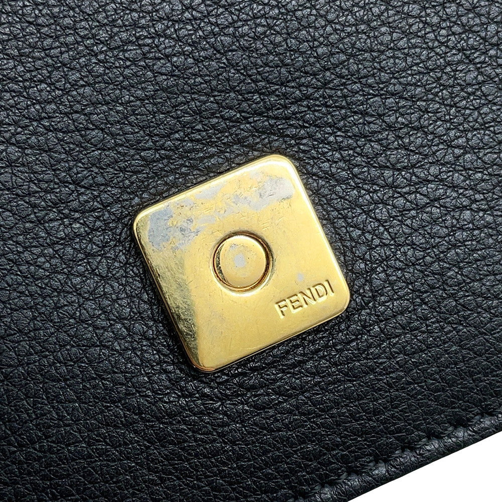 FENDI Check Shoulder Bag Black/White8BT203 Leather Fur