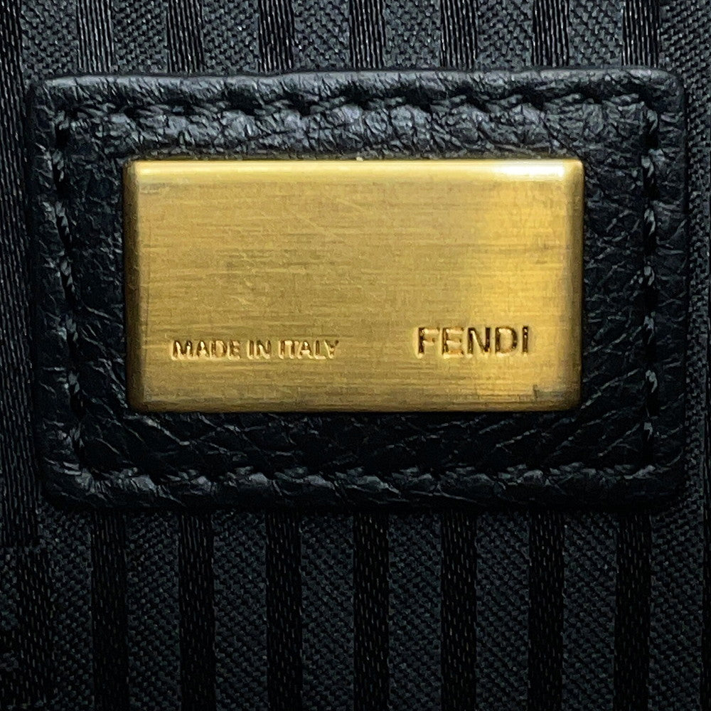 FENDI Check Shoulder Bag Black/White8BT203 Leather Fur