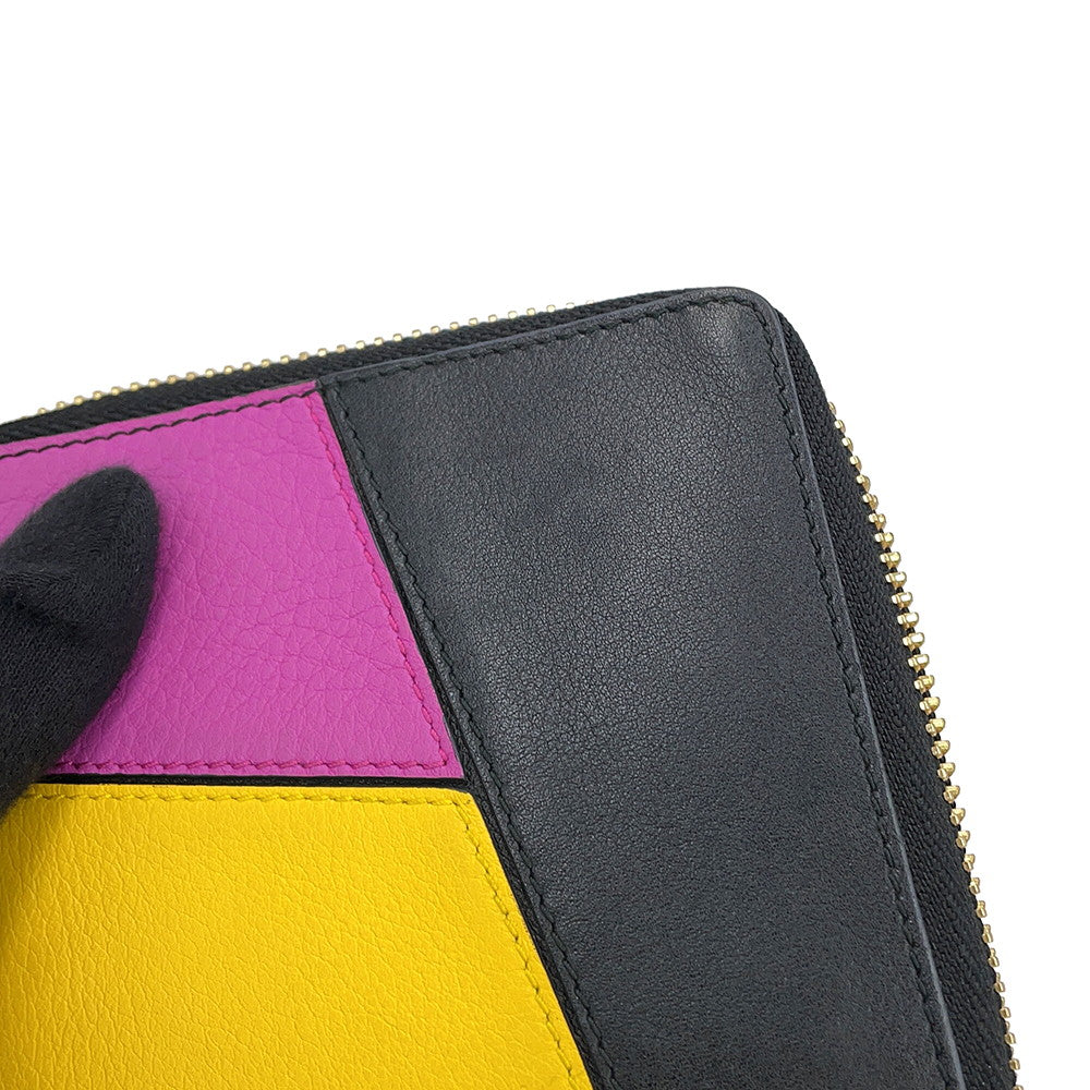 LOEWE Puzzle Round Zip Compact Wallet Black/Multicolor Leather
