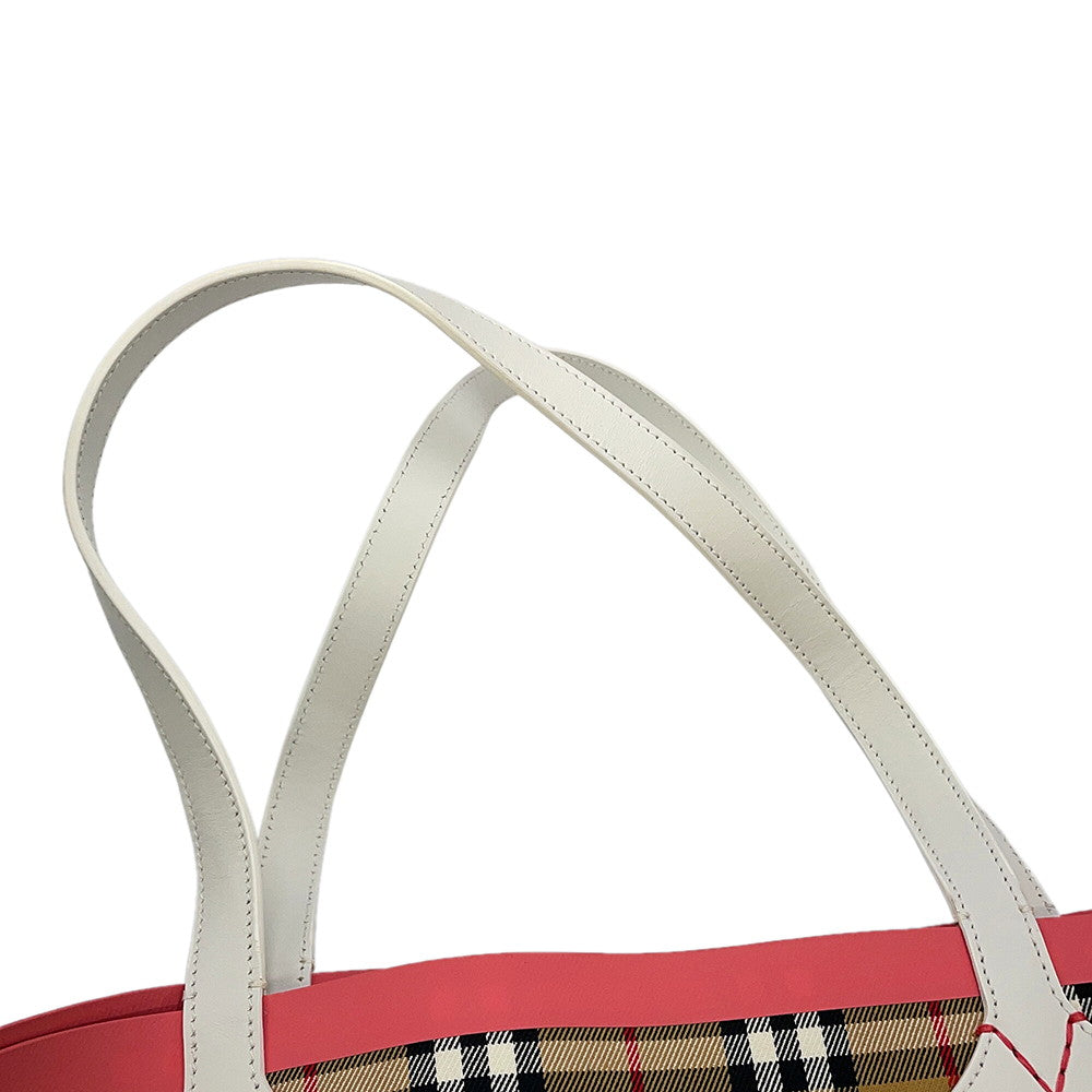 BURBERRY Nova Check Reversible Tote Bag Beige/Pink/White Canvas Leather