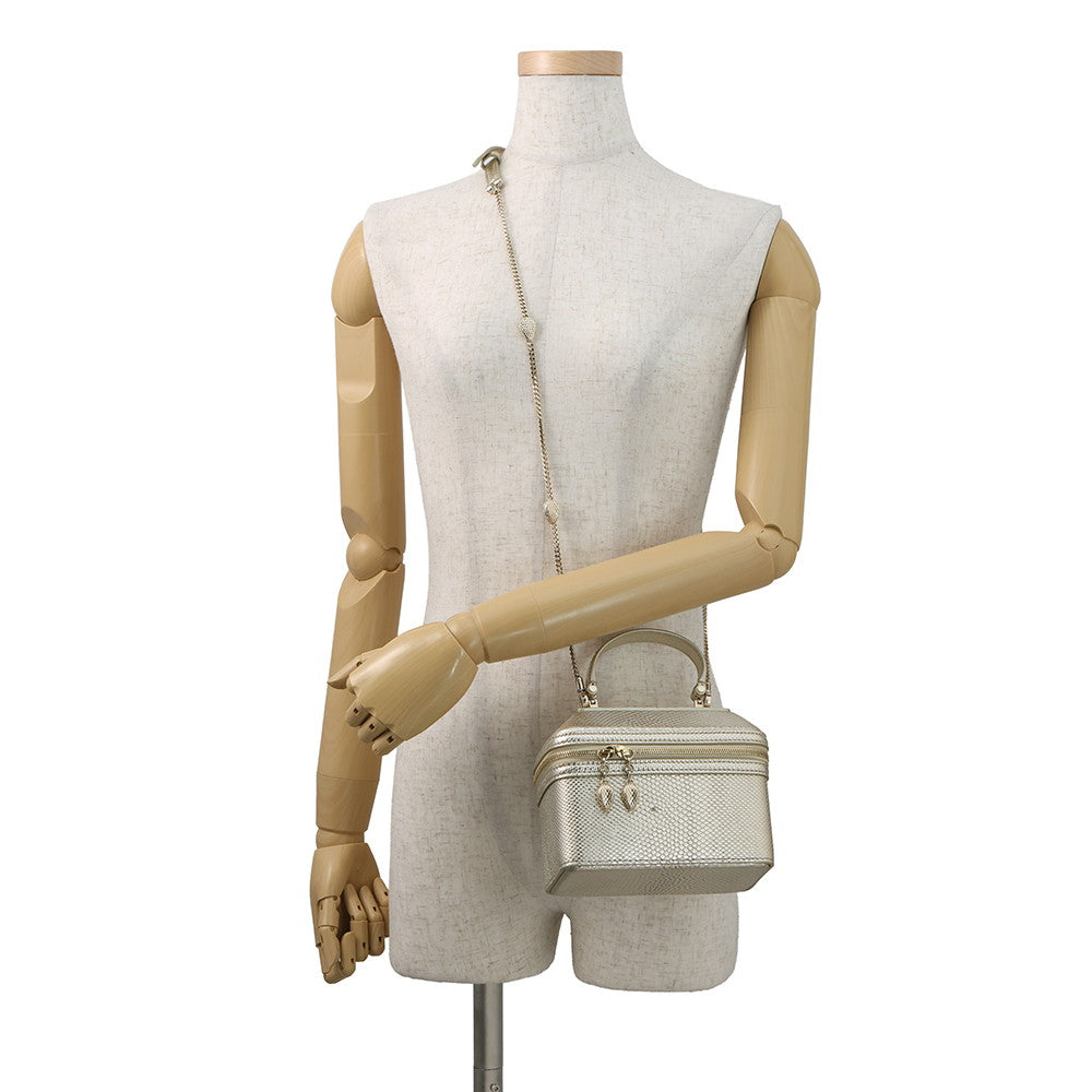 BVLGARI Serpenti 2-Way Vanity Bag Champagne Gold Karung embossed leather