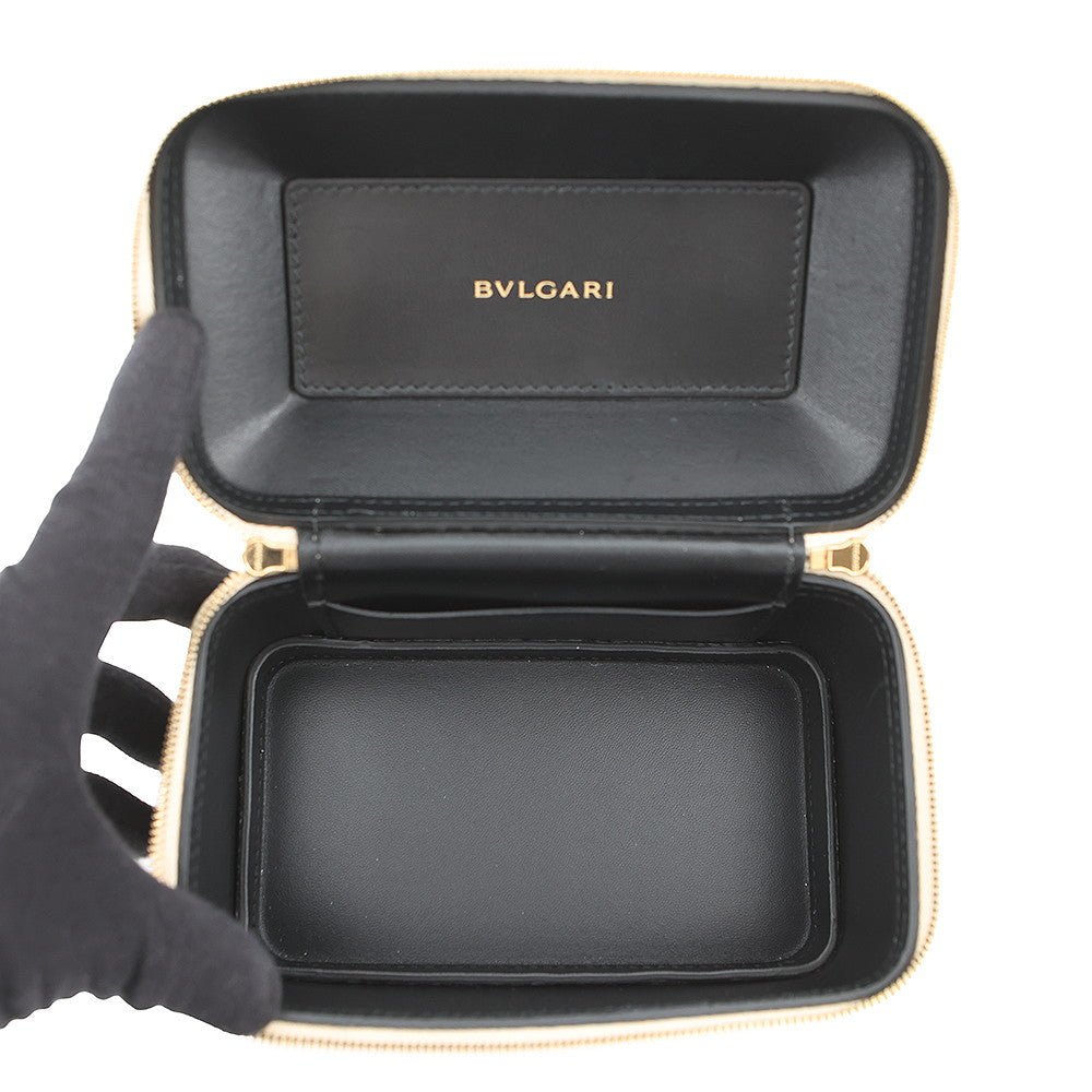 BVLGARI Serpenti 2-Way Vanity Bag Champagne Gold Karung embossed leather